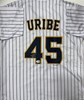 ABNER URIBE SIGNED CUSTOM REPLICA BREWERS PINSTRIPE JERSEY - BAS