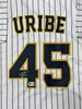 ABNER URIBE SIGNED CUSTOM REPLICA BREWERS PINSTRIPE JERSEY - BAS