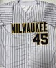 ABNER URIBE SIGNED CUSTOM REPLICA BREWERS PINSTRIPE JERSEY - BAS