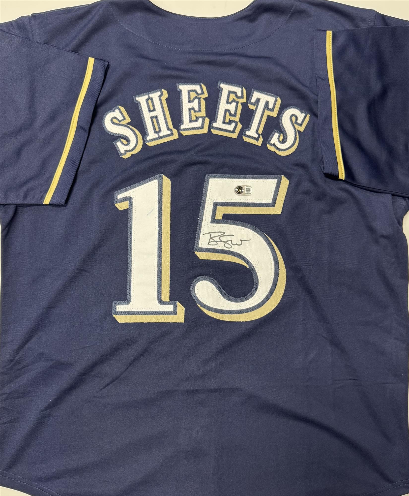 BEN SHEETS SIGNED CUSTOM REPLICA BREWERS NAVY JERSEY - BAS