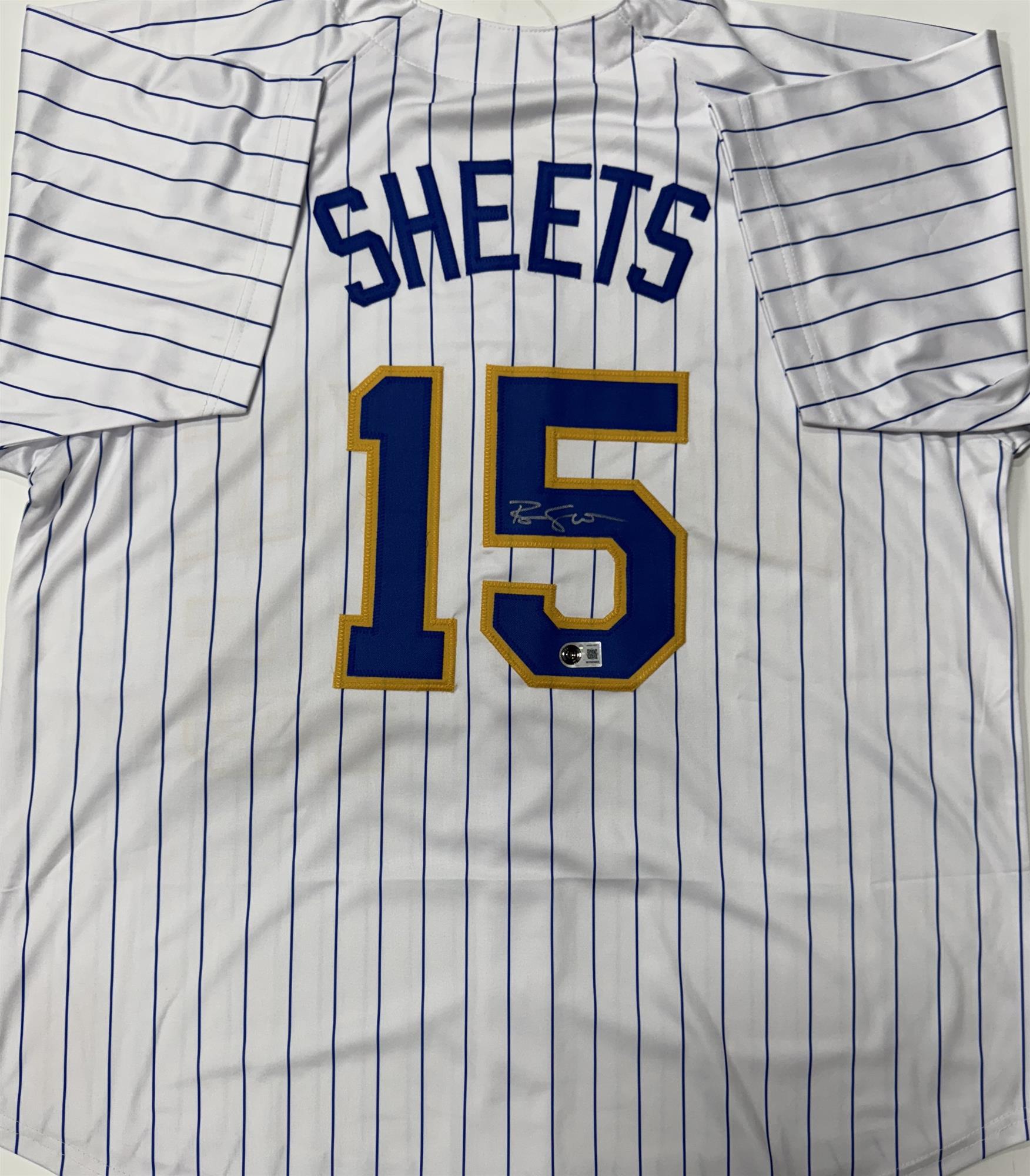 BEN SHEETS SIGNED CUSTOM REPLICA BREWERS PINSTRIPE JERSEY - BAS