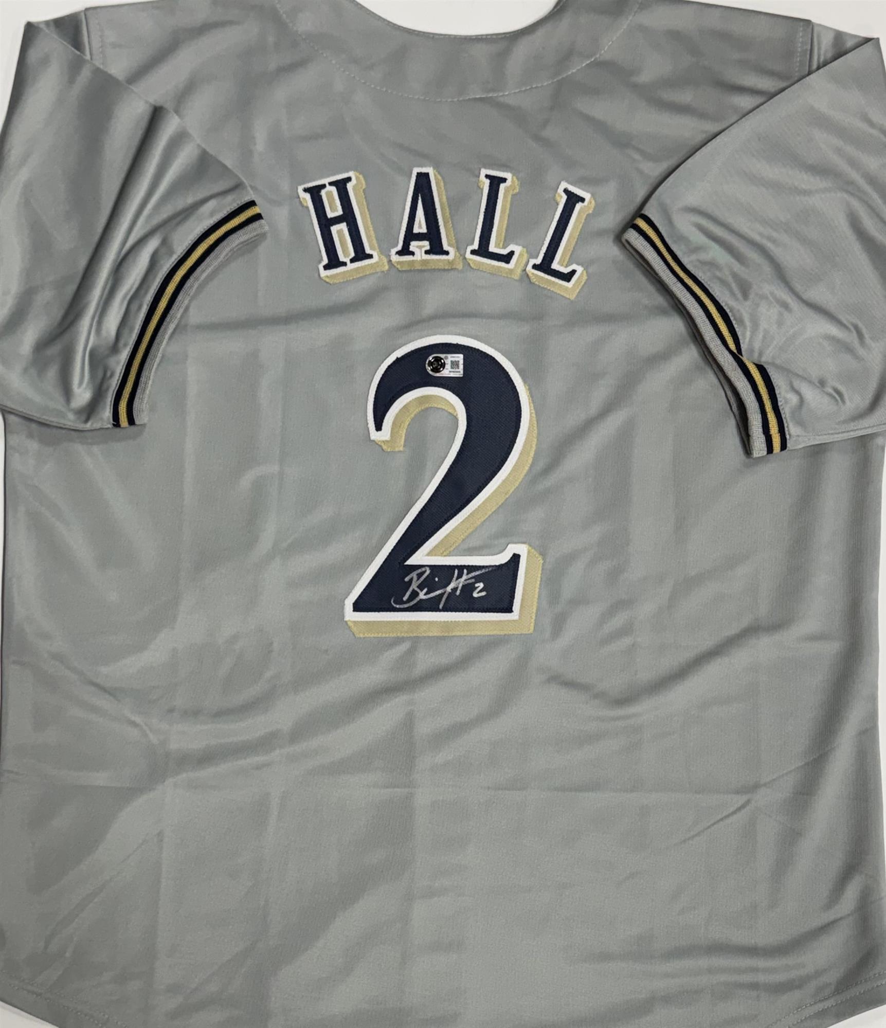 BILL HALL SIGNED CUSTOM REPLICA BREWERS GRAY JERSEY - BAS