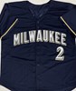 BILL HALL SIGNED CUSTOM REPLICA BREWERS NAVY JERSEY - BAS