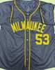 BRANDON WOODRUFF SIGNED CUSTOM REPLICA BREWERS NAVY JERSEY - BAS