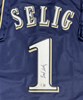 BUD SELIG SIGNED CUSTOM BREWERS NAVY JERSEY - BAS