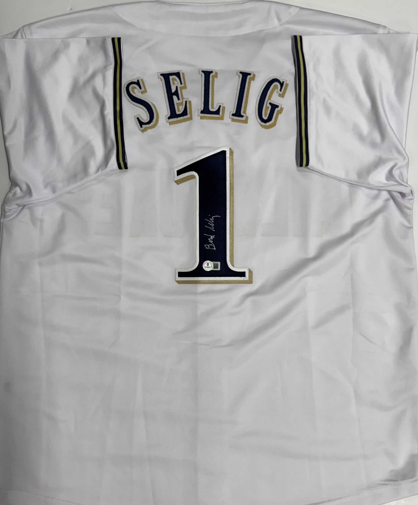 BUD SELIG SIGNED CUSTOM BREWERS WHITE JERSEY - BAS