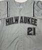 CAL ELDRED SIGNED CUSTOM REPLICA BREWERS GRAY JERSEY - BAS