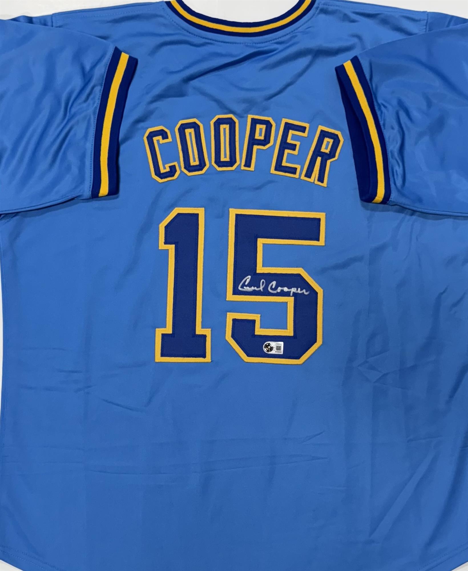 CECIL COOPER SIGNED CUSTOM REPLICA BREWERS BLUE JERSEY - BAS