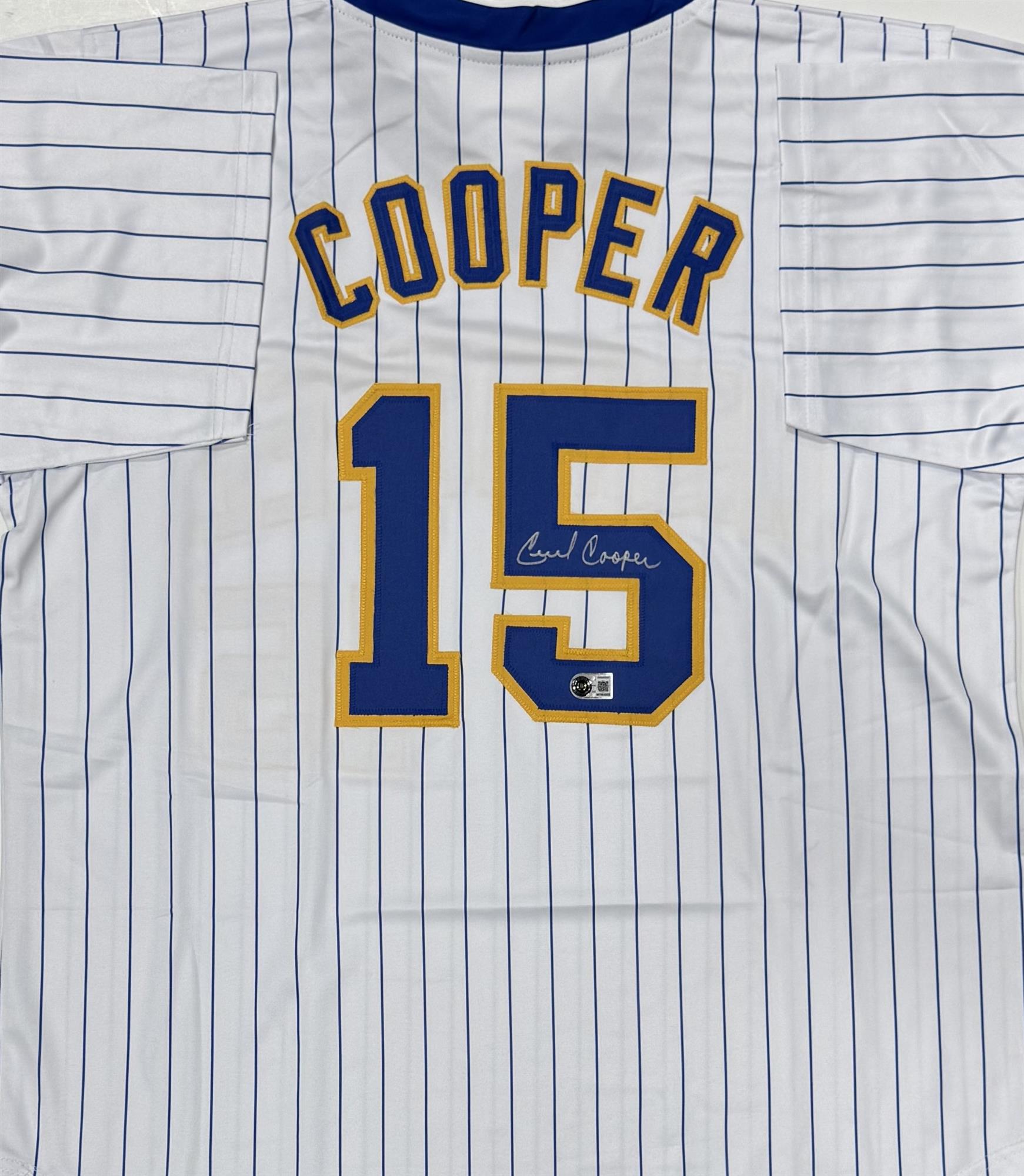 CECIL COOPER SIGNED CUSTOM REPLICA BREWERS PINSTRIPE JERSEY - BAS