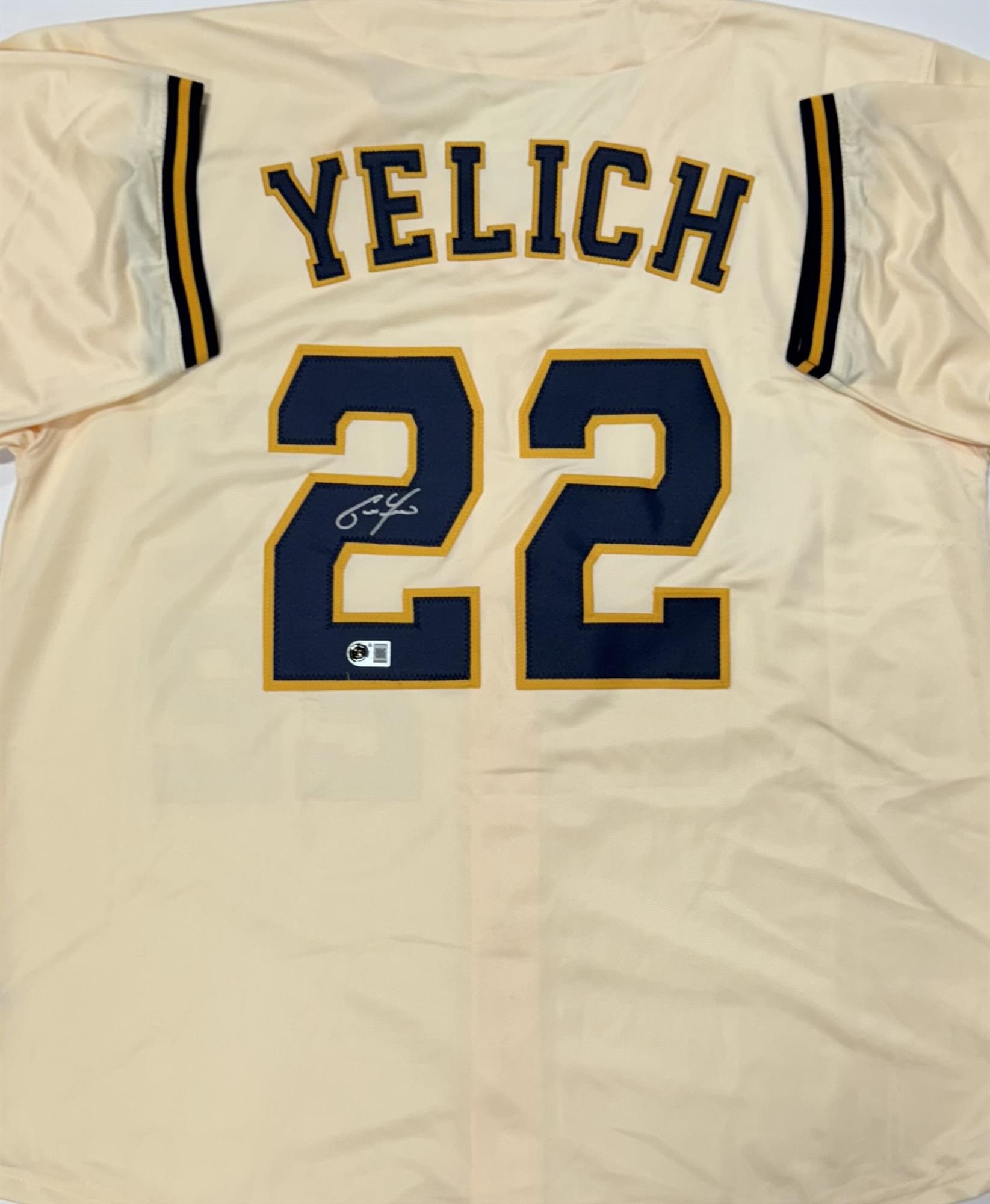 CHRISTIAN YELICH SIGNED CUSTOM REPLICA BREWERS CREAM JERSEY - BAS