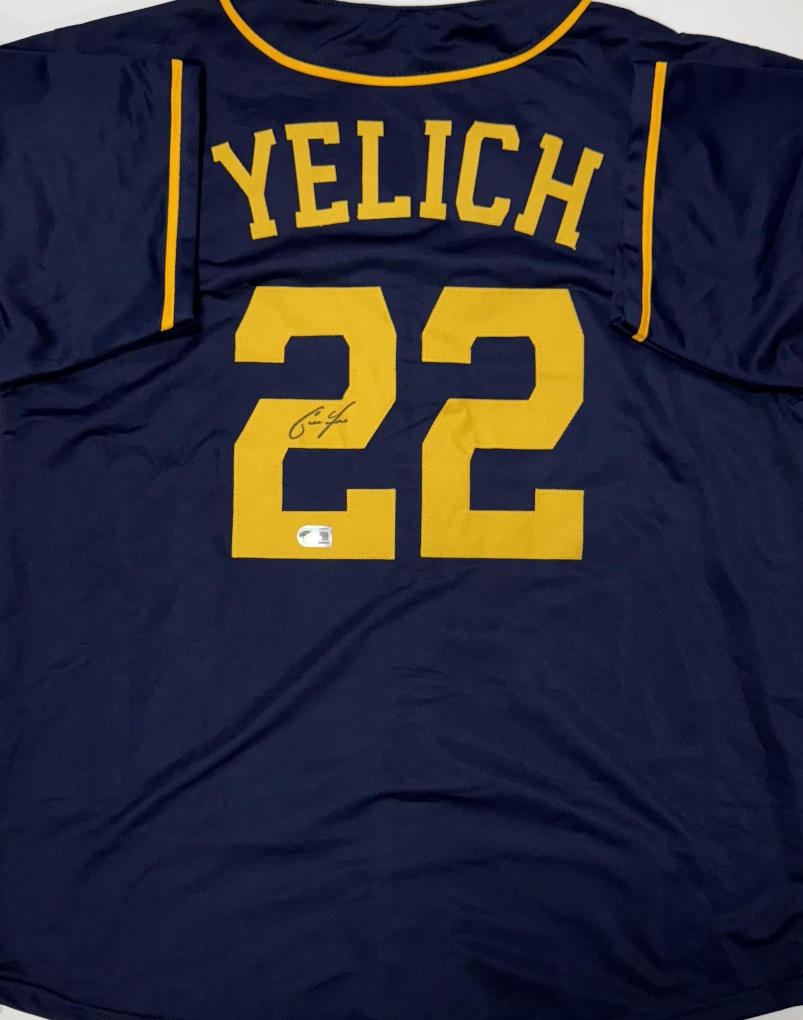 CHRISTIAN YELICH SIGNED CUSTOM REPLICA BREWERS NAVY JERSEY - BAS