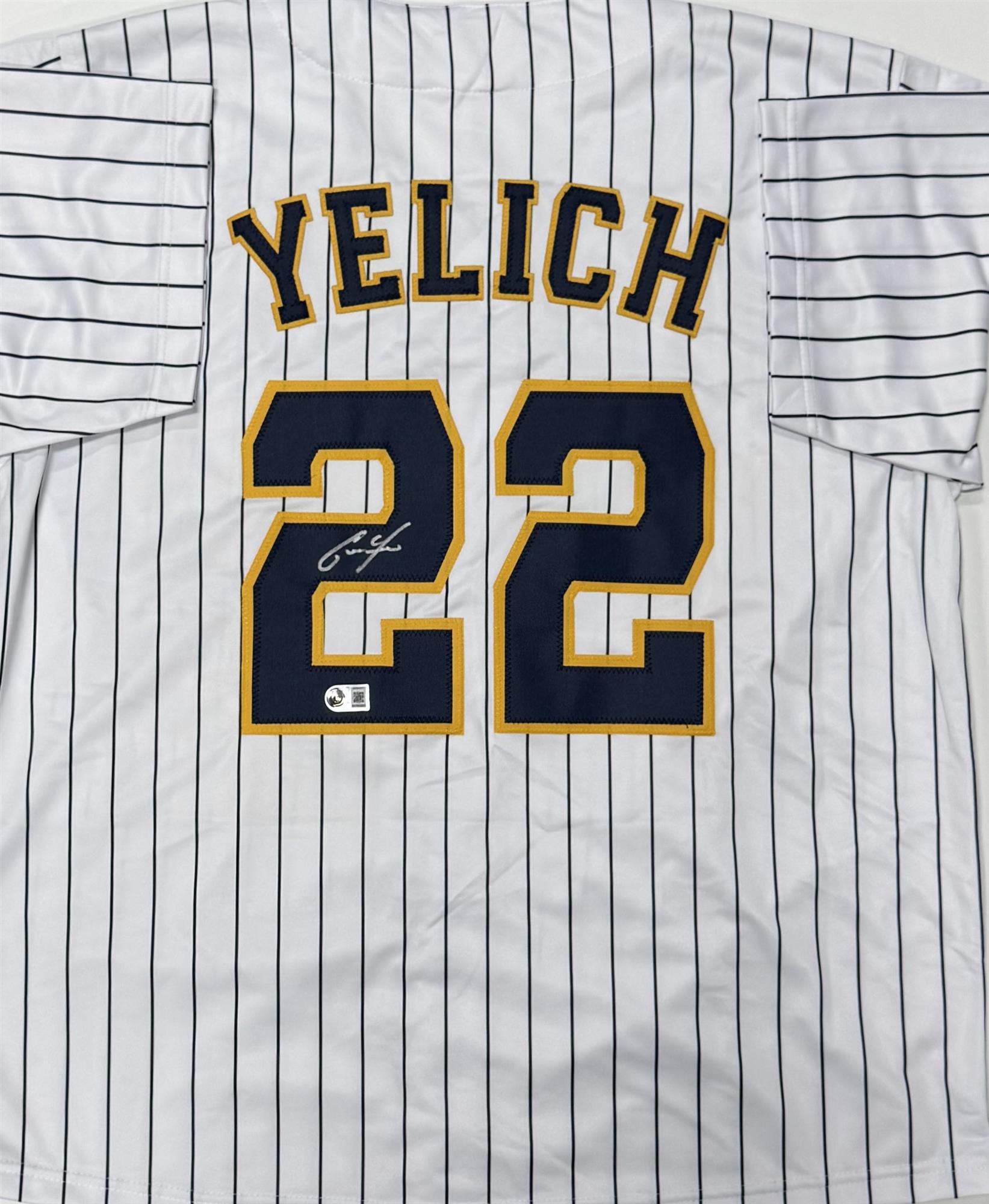 CHRISTIAN YELICH SIGNED CUSTOM REPLICA BREWERS PINSTRIPE JERSEY - BAS