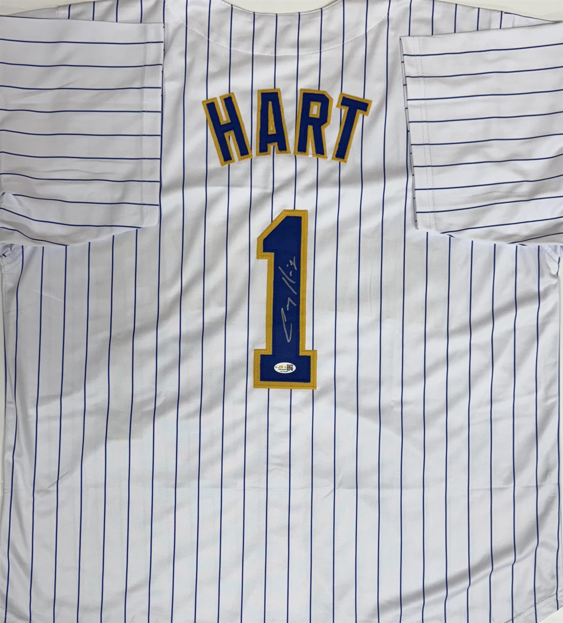 COREY HART SIGNED CUSTOM REPLICA BREWERS PINSTRIPE JERSEY - JSA