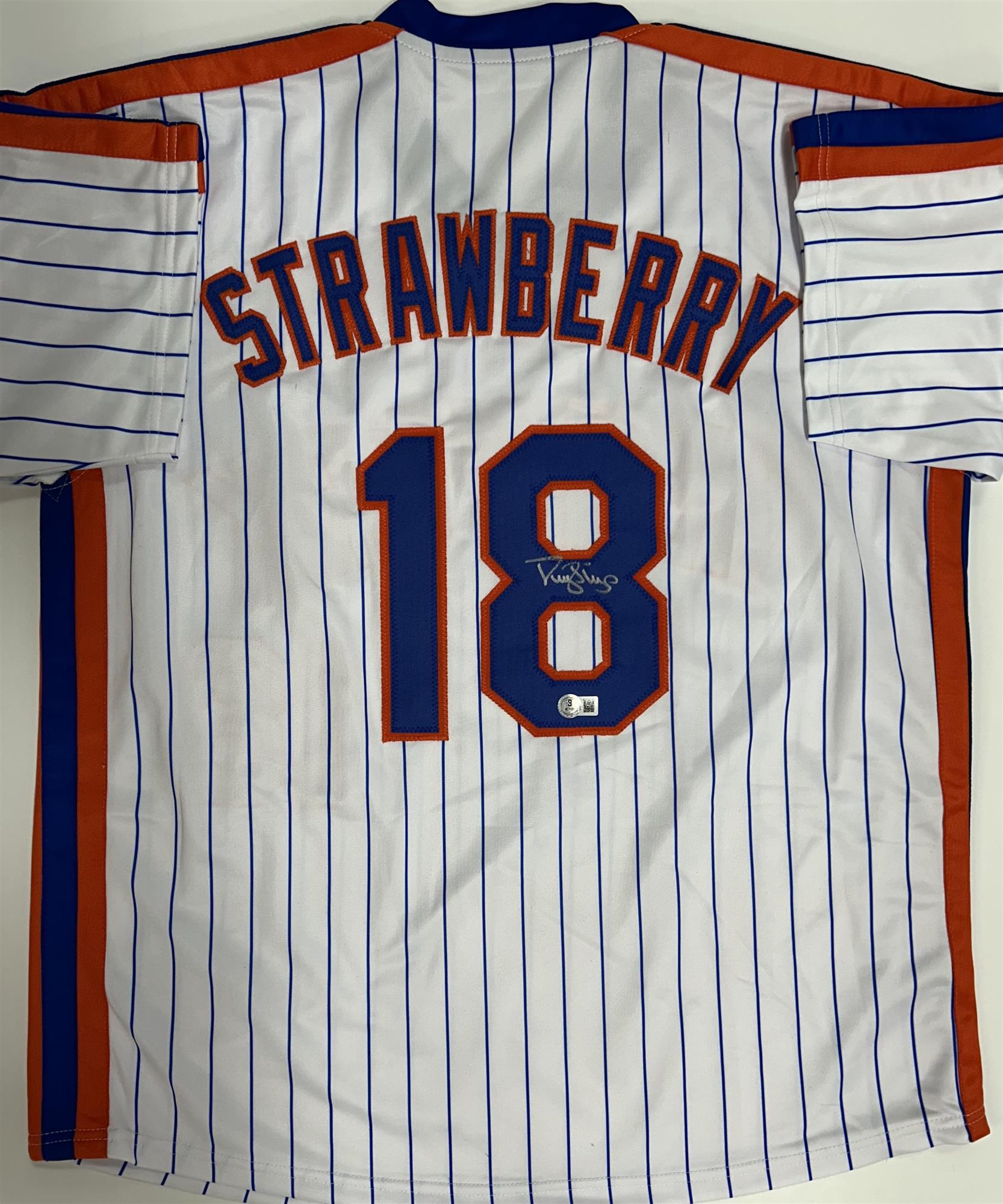 DARRYL STRAWBERRY SIGNED REPLICA PINSTRIPE JERSEY - NEW YORK METS MLB - BAS