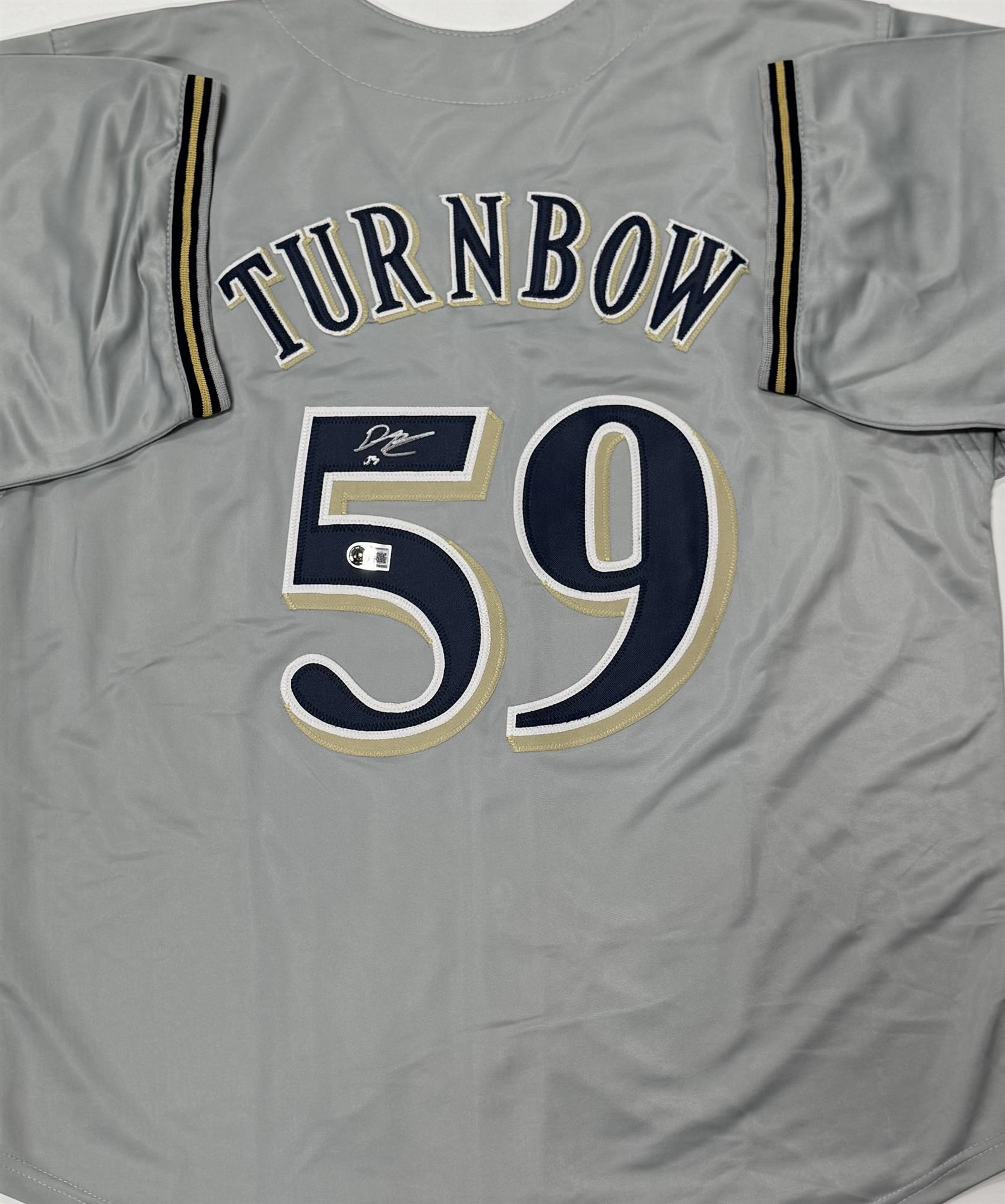 DERRICK TURNBOW SIGNED CUSTOM REPLICA BREWERS GRAY JERSEY - BAS