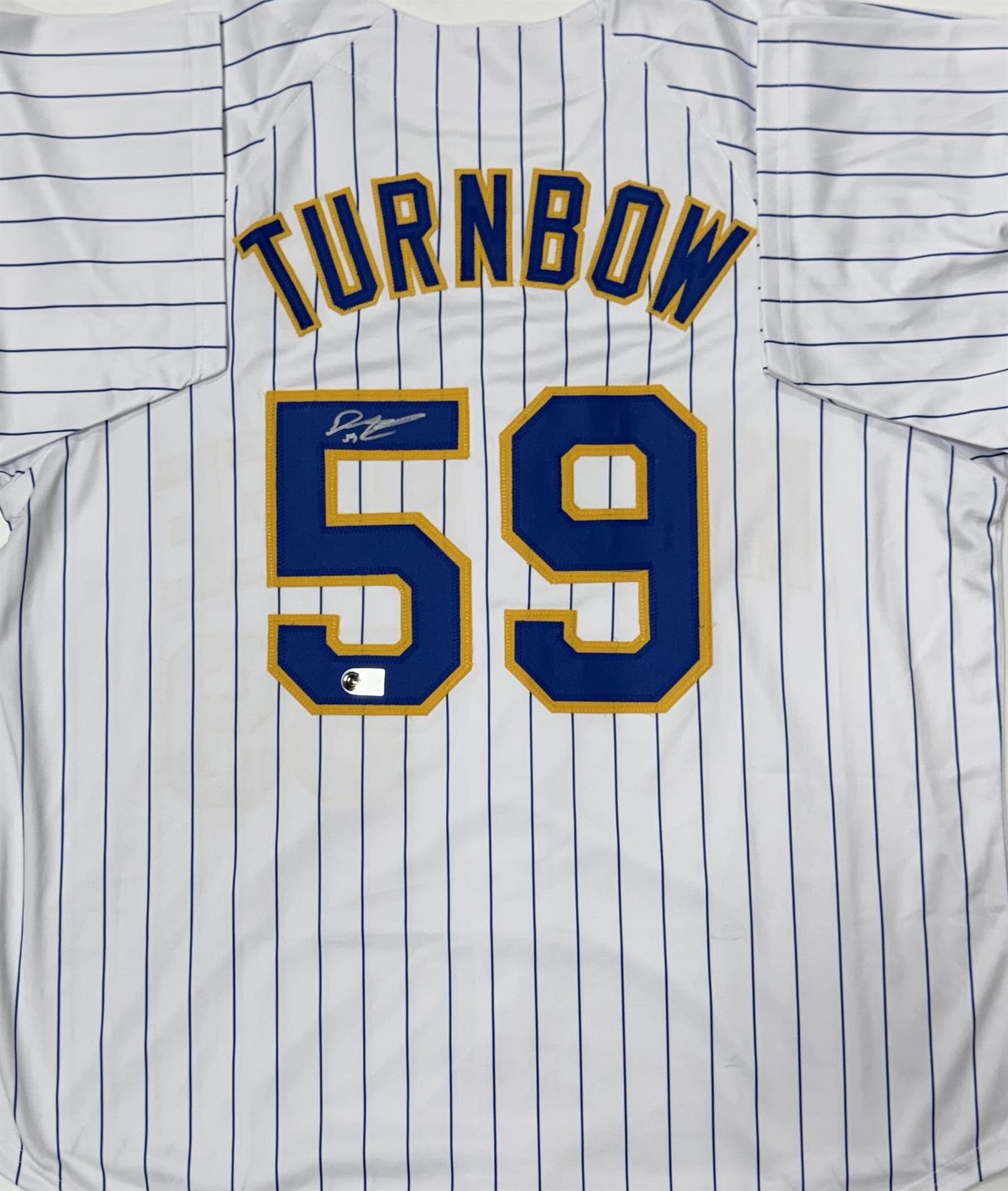 DERRICK TURNBOW SIGNED CUSTOM REPLICA PINSTRIPE BREWERS JERSEY - BAS
