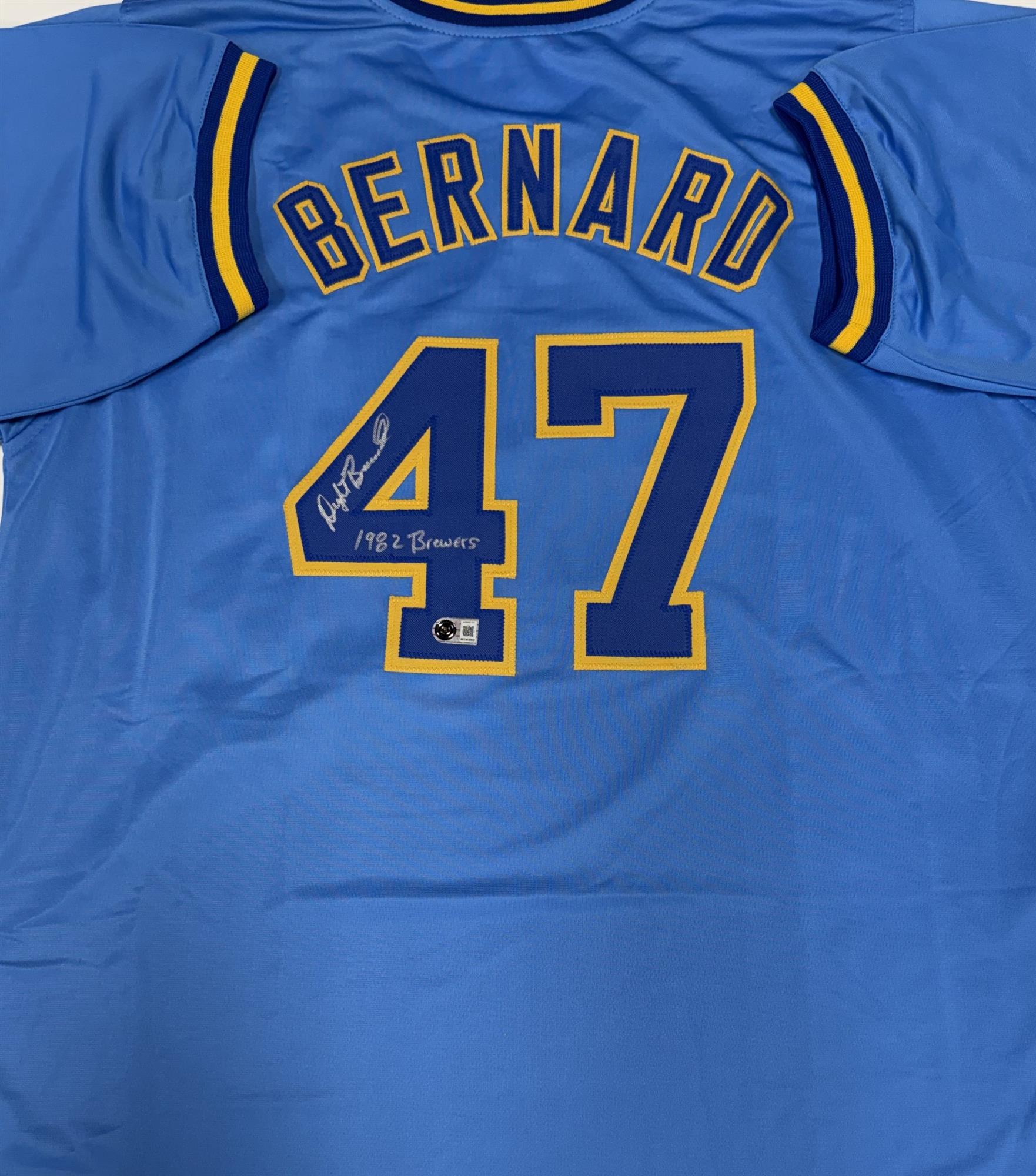 DWIGHT BERNARD SIGNED CUSTOM REPLICA BREWERS BLUE JERSEY - BAS