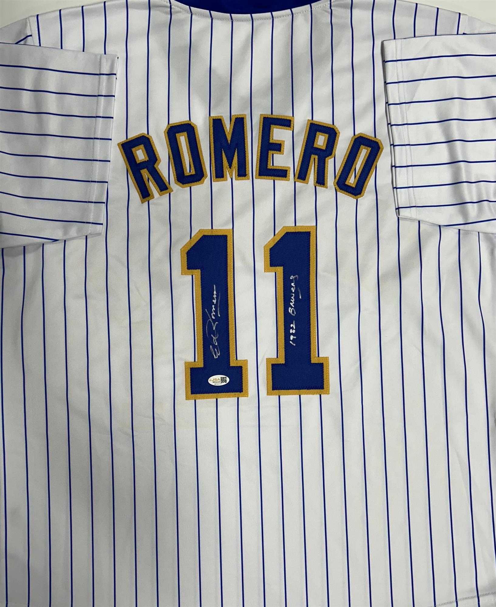 ED ROMERO SIGNED PINSTRIPE REPLICA JERSEY - MILWAUKEE BREWERS MLB - JSA