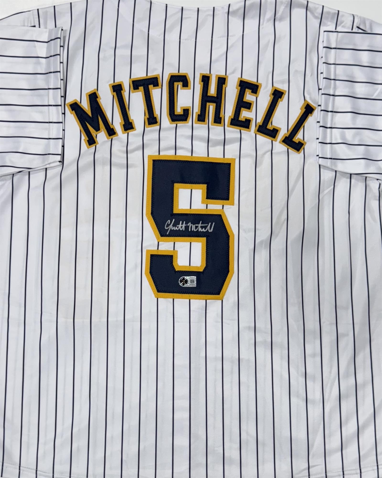 GARRETT MITCHELL SIGNED CUSTOM REPLICA BREWERS PINSTRIPE JERSEY - BAS