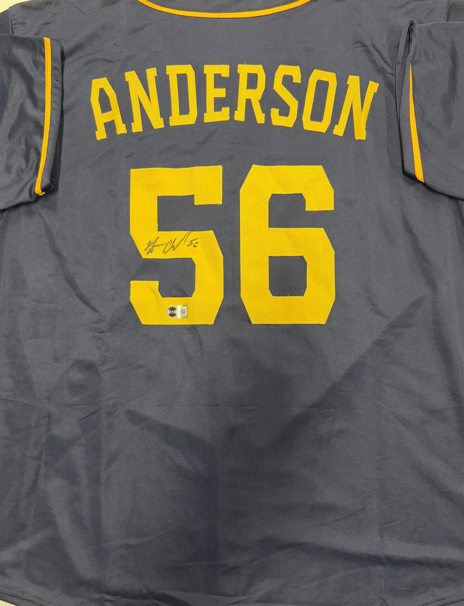 GRANT ANDERSON SIGNED CUSTOM REPLICA BREWERS NAVY JERSEY - BAS