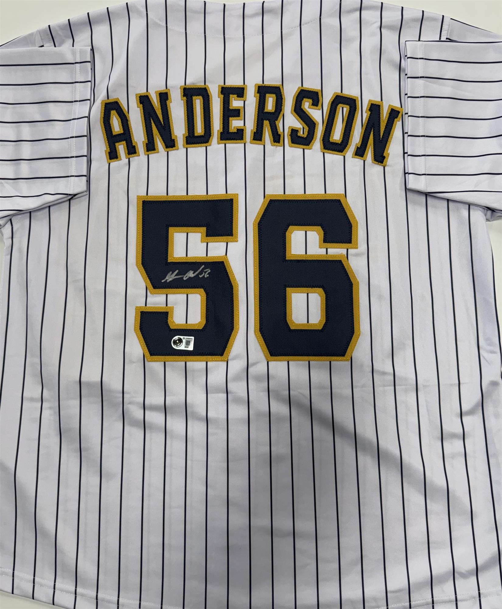 GRANT ANDERSON SIGNED CUSTOM REPLICA BREWERS PINSTRIPE JERSEY - BAS