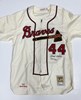 HENRY HANK AARON SIGNED 1957 MITCHELL & NESS MILWAUKEE BRAVES JERSEY W/ HOF