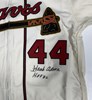 HENRY HANK AARON SIGNED 1957 MITCHELL & NESS MILWAUKEE BRAVES JERSEY W/ HOF