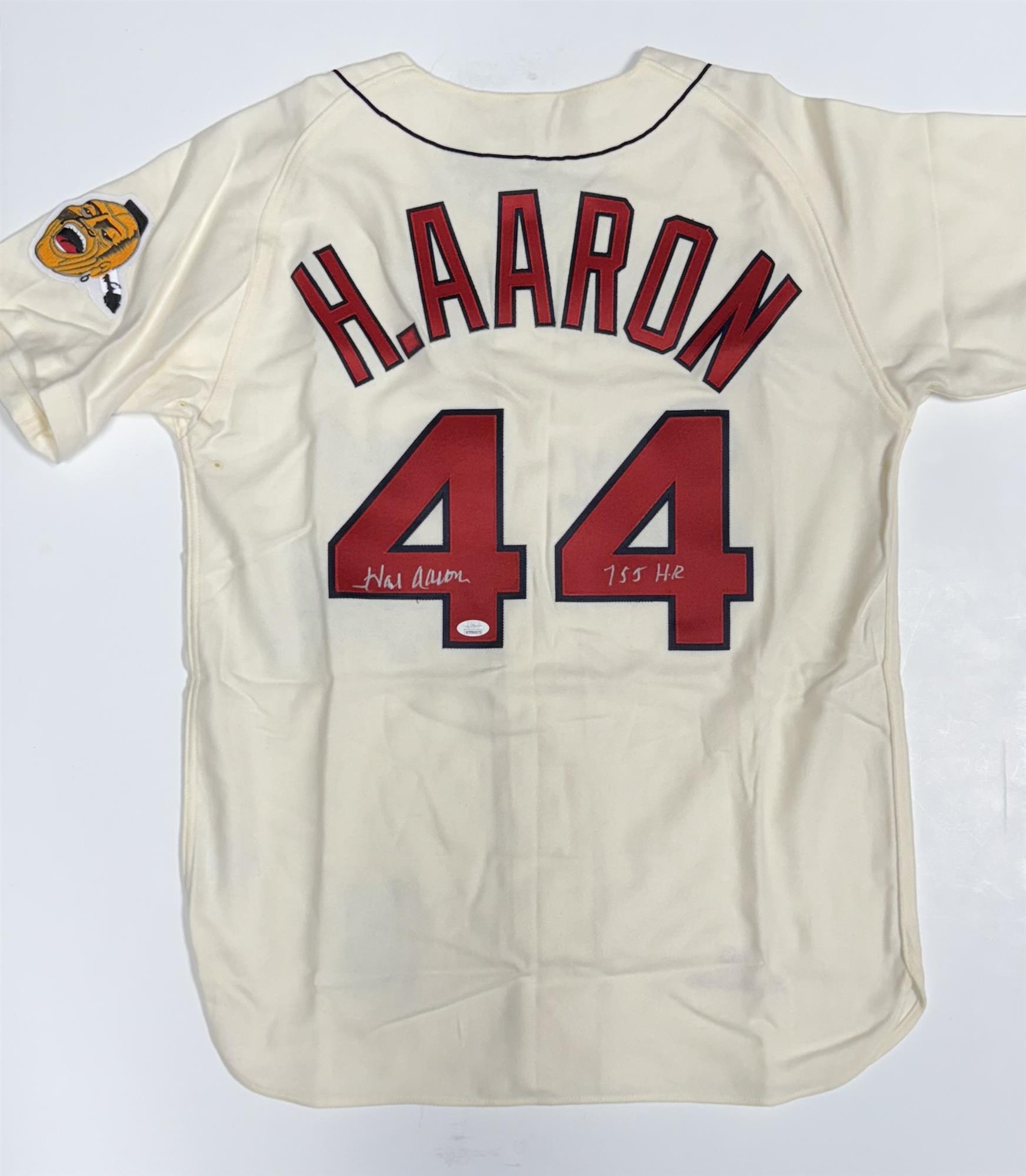HENRY HANK AARON SIGNED 1963 MITCHELL & NESS MILWAUKEE BRAVES JERSEY W/ 755 HR - JSA