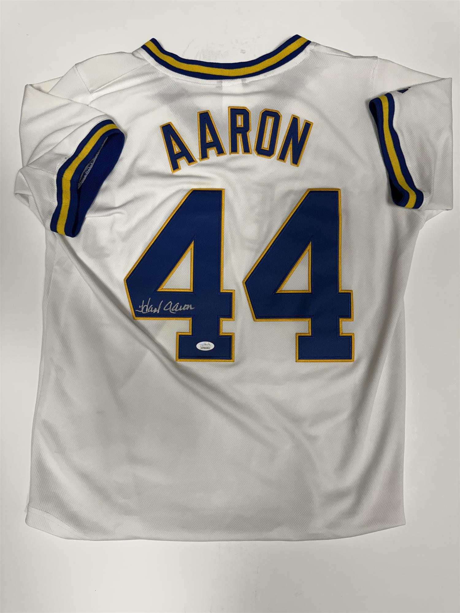 HANK AARON SIGNED AUTHENTIC MAJESTIC MILWAUKEE BREWERS JERSEY - JSA