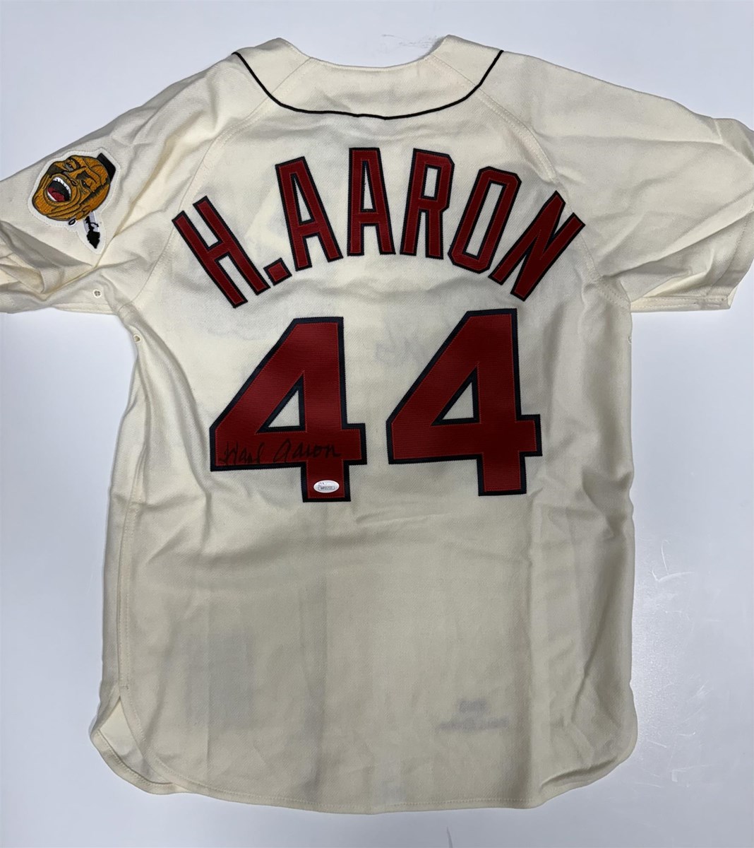 HENRY HANK AARON SIGNED 1963 MITCHELL NESS MILWAUKEE BRAVES