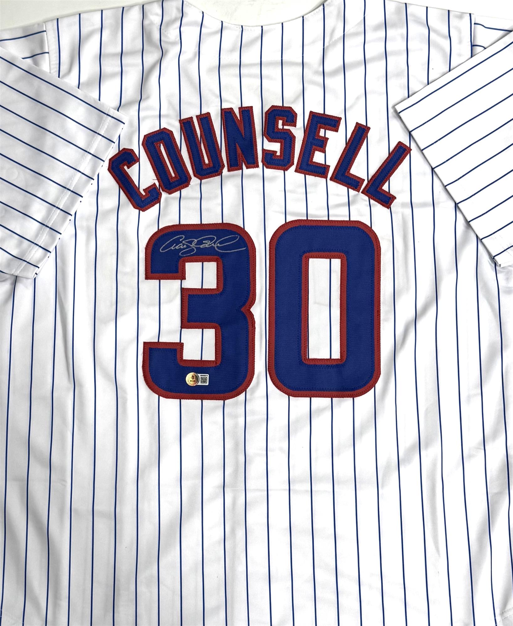 CRAIG COUNSELL SIGNED CUSTOM REPLICA PINSTRIPE CUBS JERSEY - CHICACO CUBS MLB - BAS