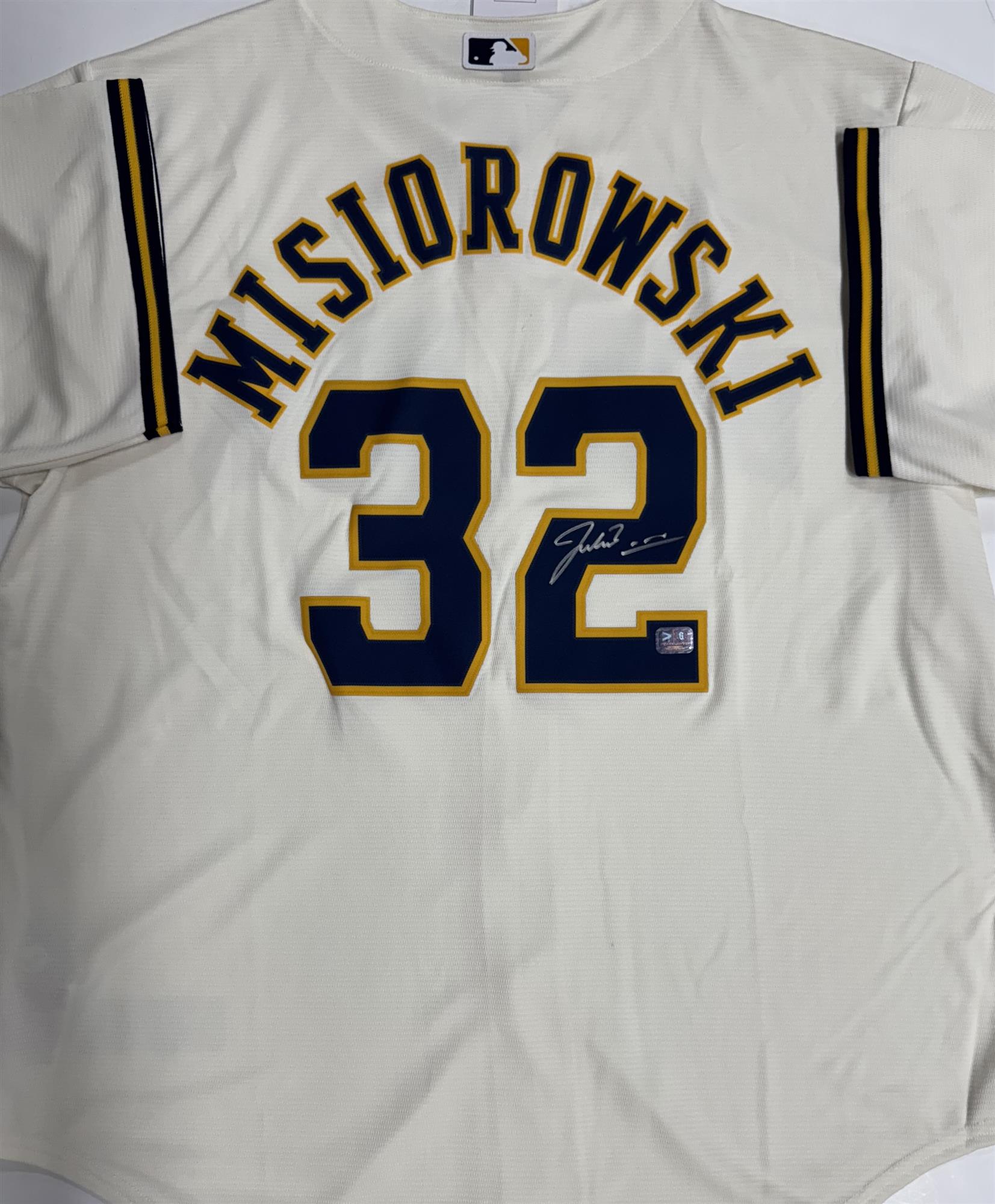 JACOB MISIOROWSKI SIGNED OFFICIAL NIKE BREWERS CREAM JERSEY  - PROVA