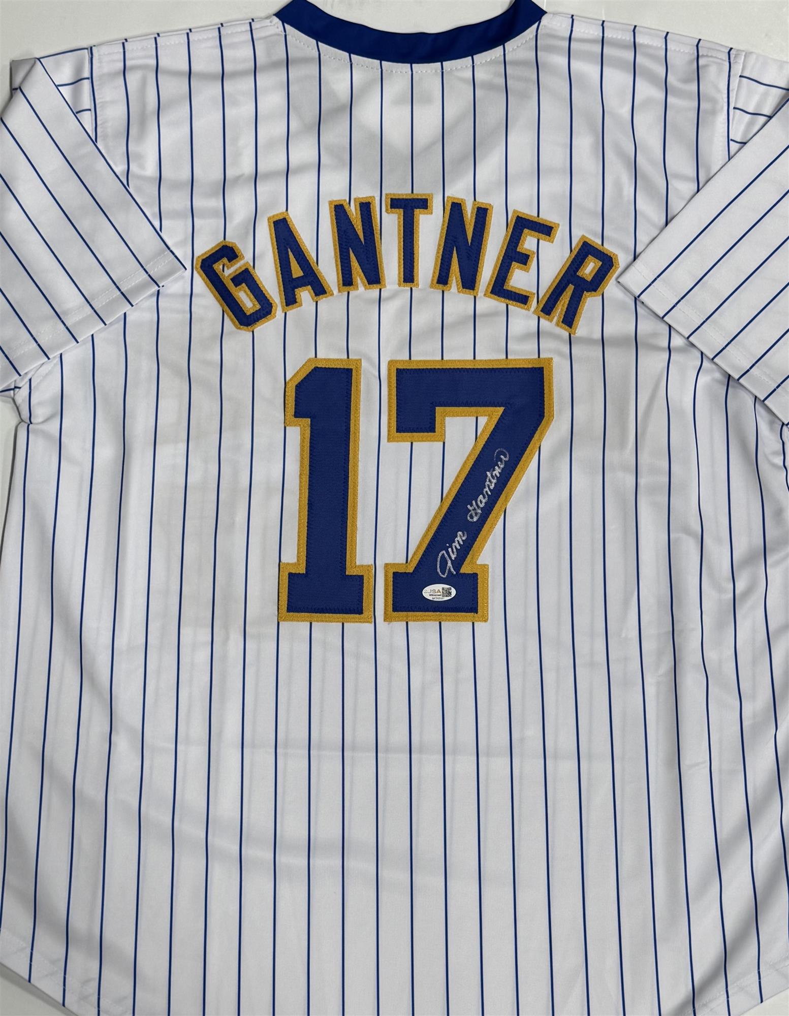 JIM GANTNER SIGNED CUSTOM BREWERS PINSTRIPE JERSEY - JSA