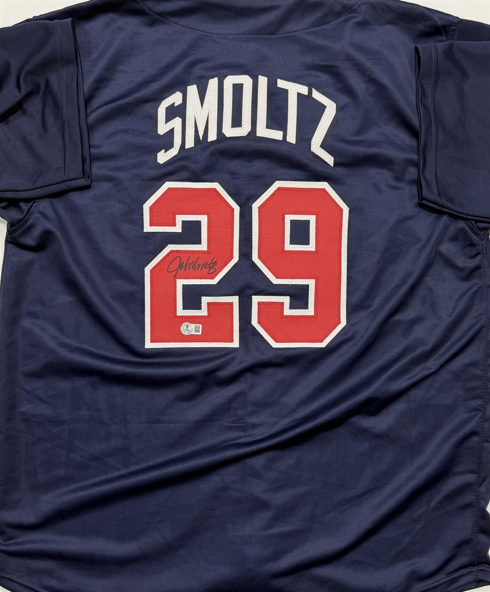 JOHN SMOLTZ SIGNED CUSTOM REPLICA BRAVES BLUE JERSEY - BAS