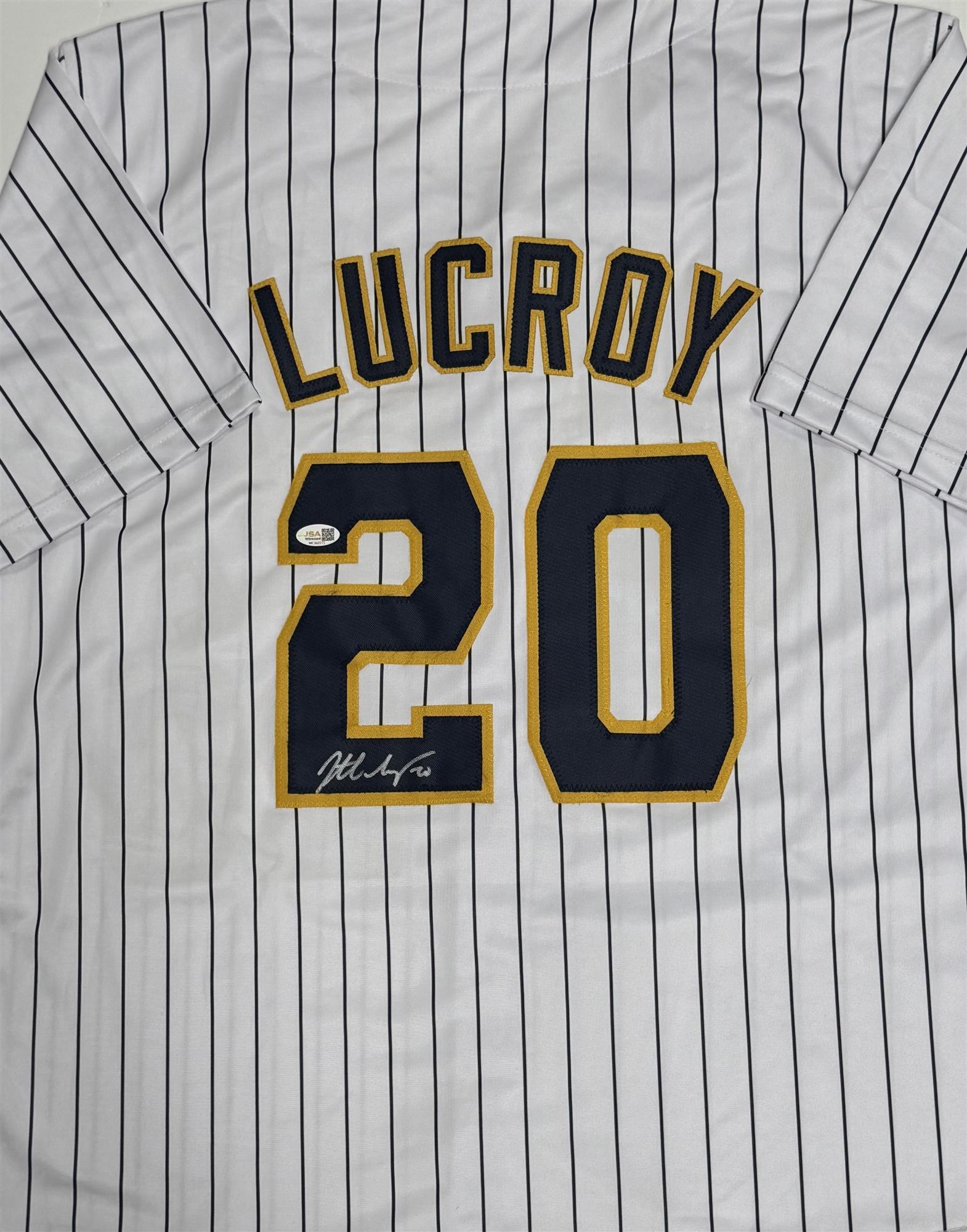 JONATHAN LUCROY SIGNED PINSTRIPE REPLICA JERSEY - MILWAUKEE BREWERS MLB - JSA