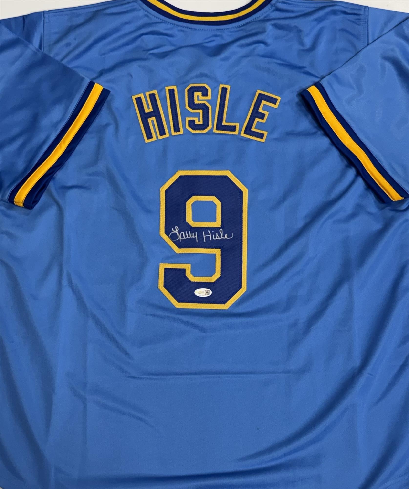 LARRY HISLE SIGNED CUSTOM BREWERS BLUE JERSEY - JSA