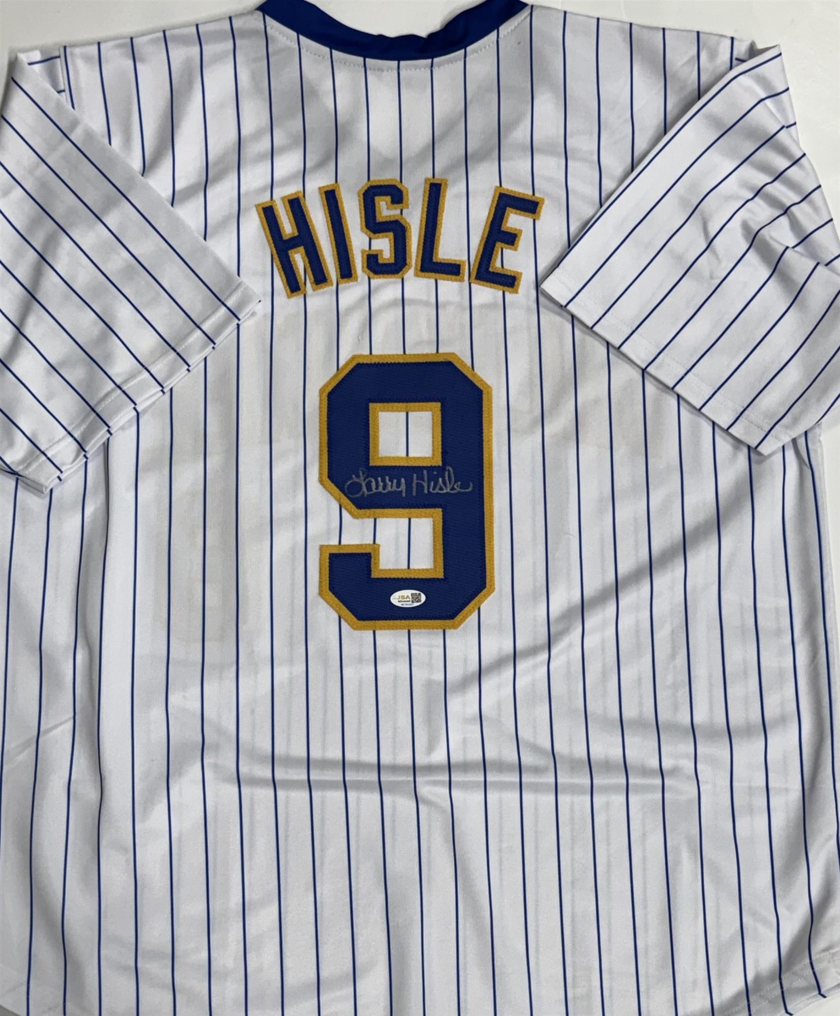 LARRY HISLE SIGNED CUSTOM BREWERS PINSTRIPE JERSEY - JSA