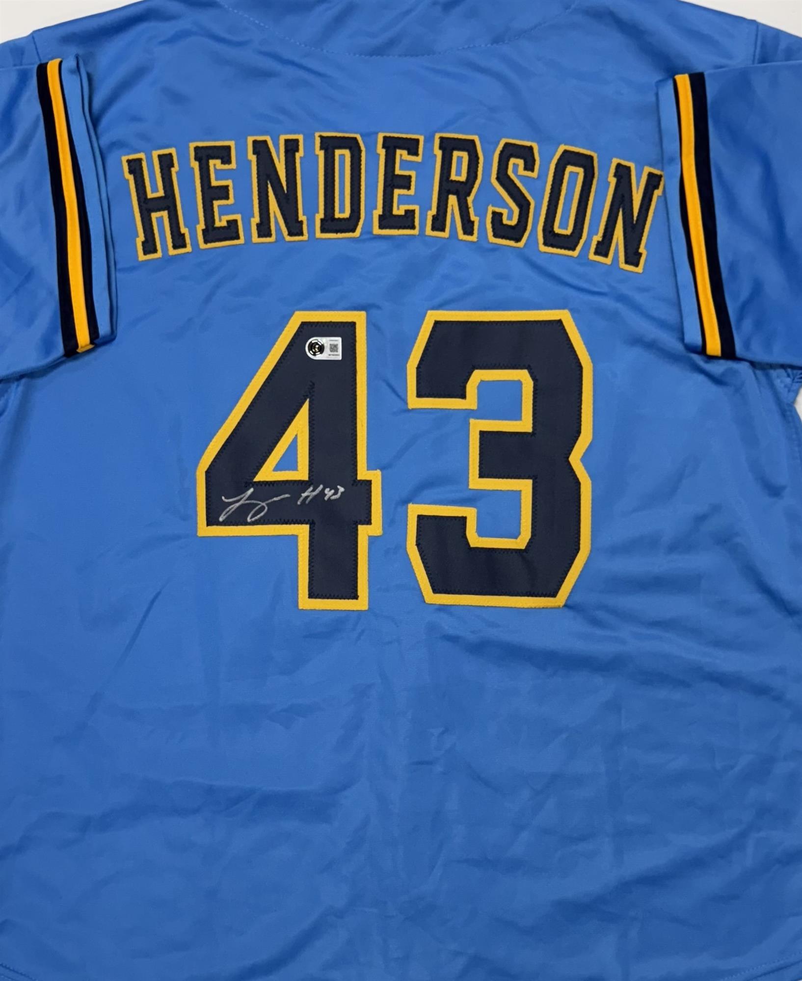 LOGAN HENDERSON SIGNED CUSTOM REPLICA BREWERS ALTERNATE JERSEY - BAS