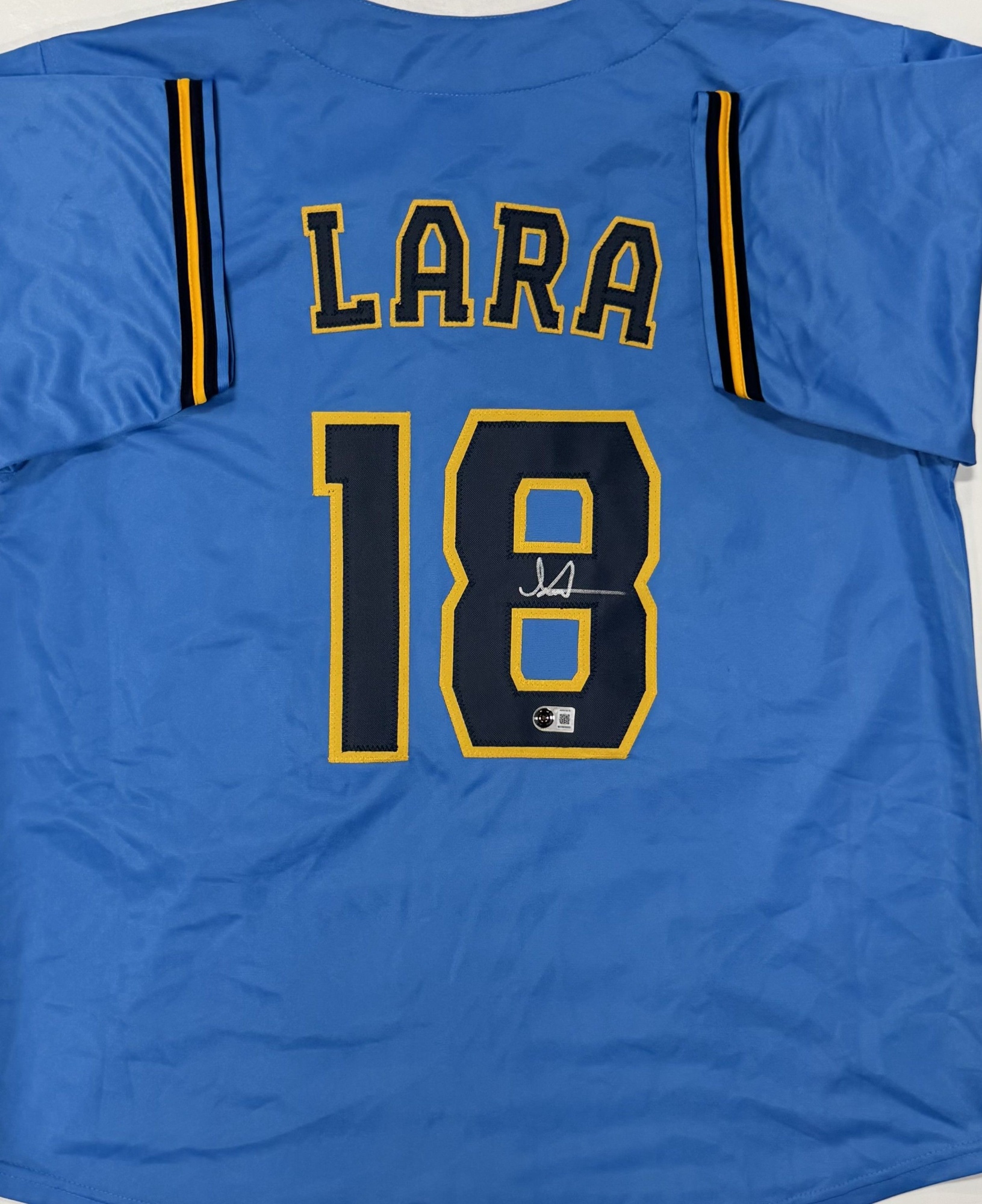 LUIS LARA SIGNED CUSTOM REPLICA BREWERS ALTERNATE JERSEY - BAS