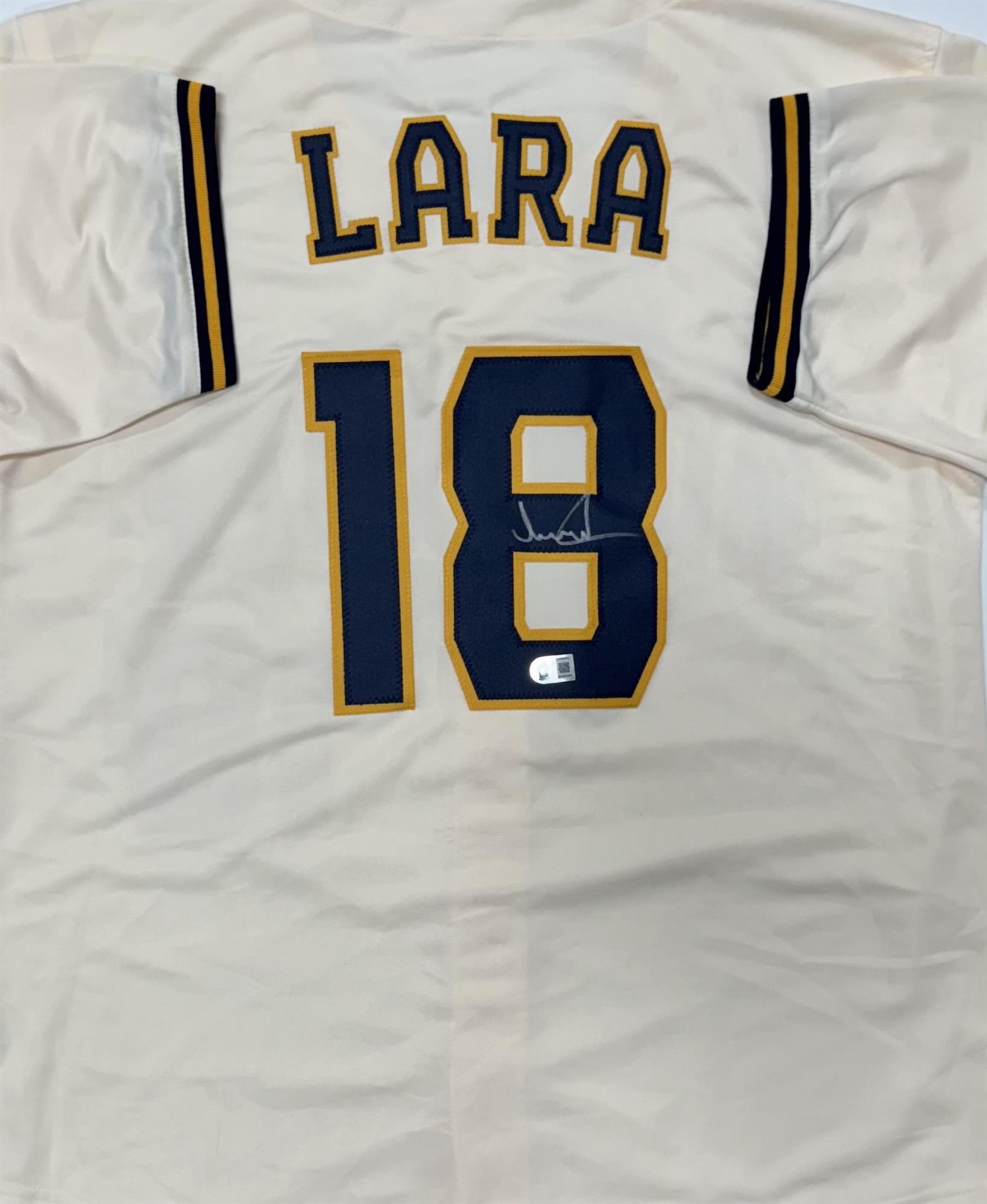 LUIS LARA SIGNED CUSTOM REPLICA BREWERS CREAM JERSEY - BAS