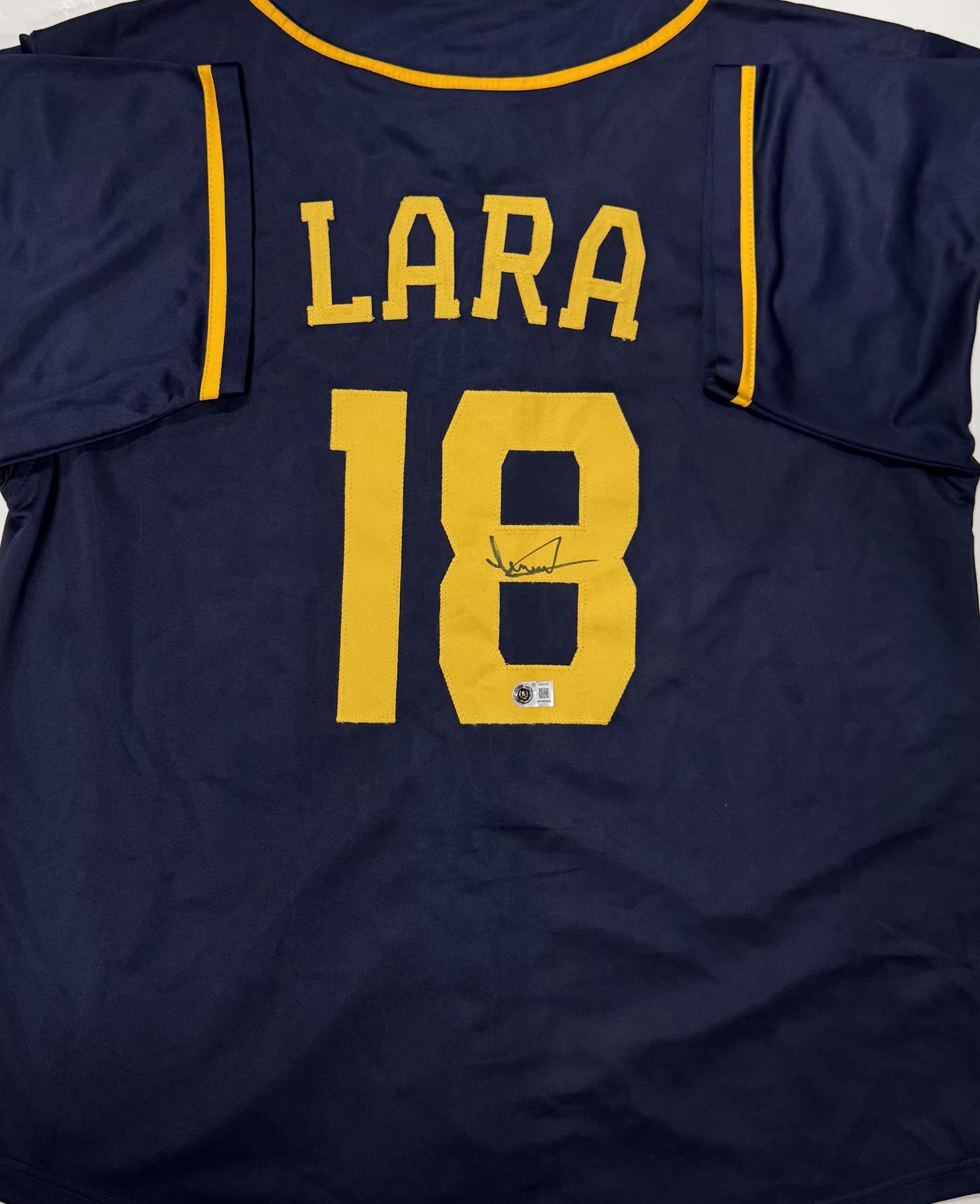 LUIS LARA SIGNED CUSTOM REPLICA BREWERS NAVY JERSEY - BAS