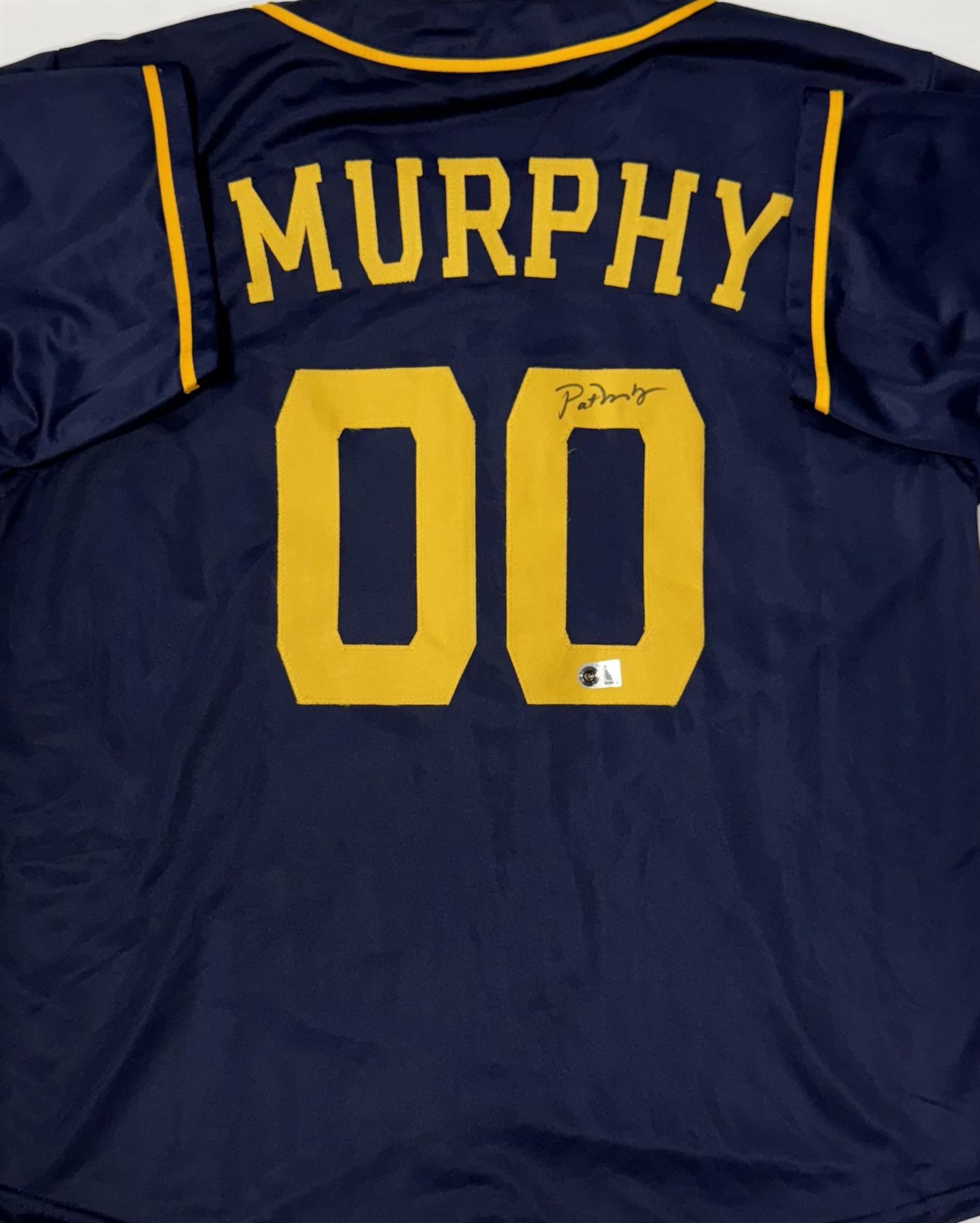 PAT MURPHY SIGNED CUSTOM REPLICA NAVY #00 BREWERS JERSEY - BAS