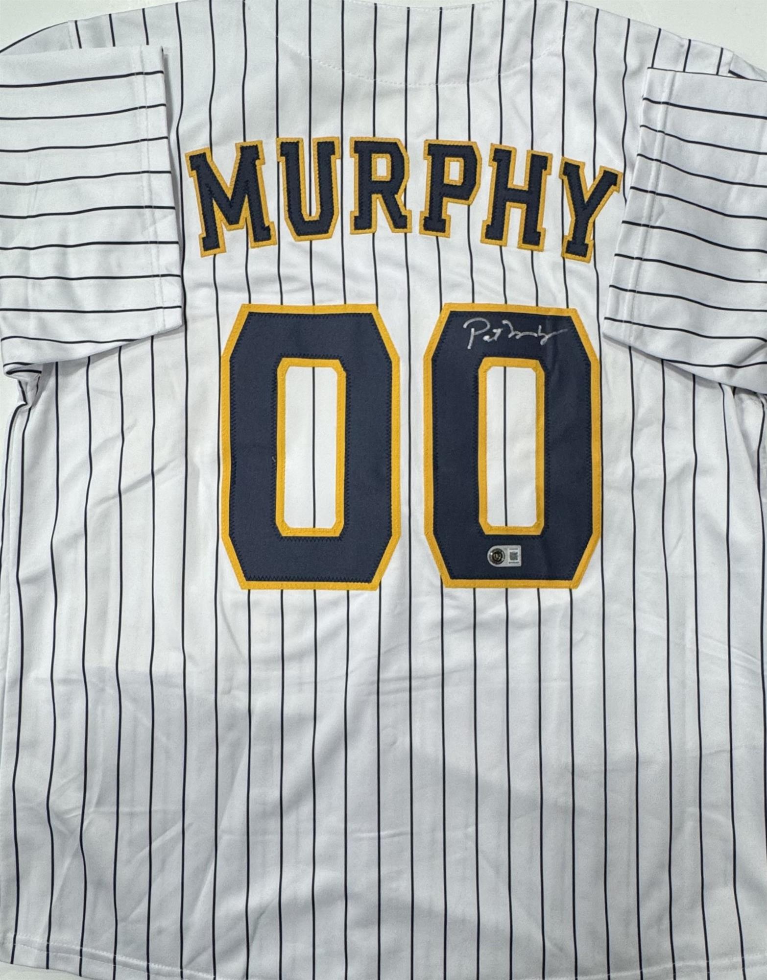 PAT MURPHY SIGNED CUSTOM REPLICA PINSTRIPE #00 BREWERS JERSEY - BAS