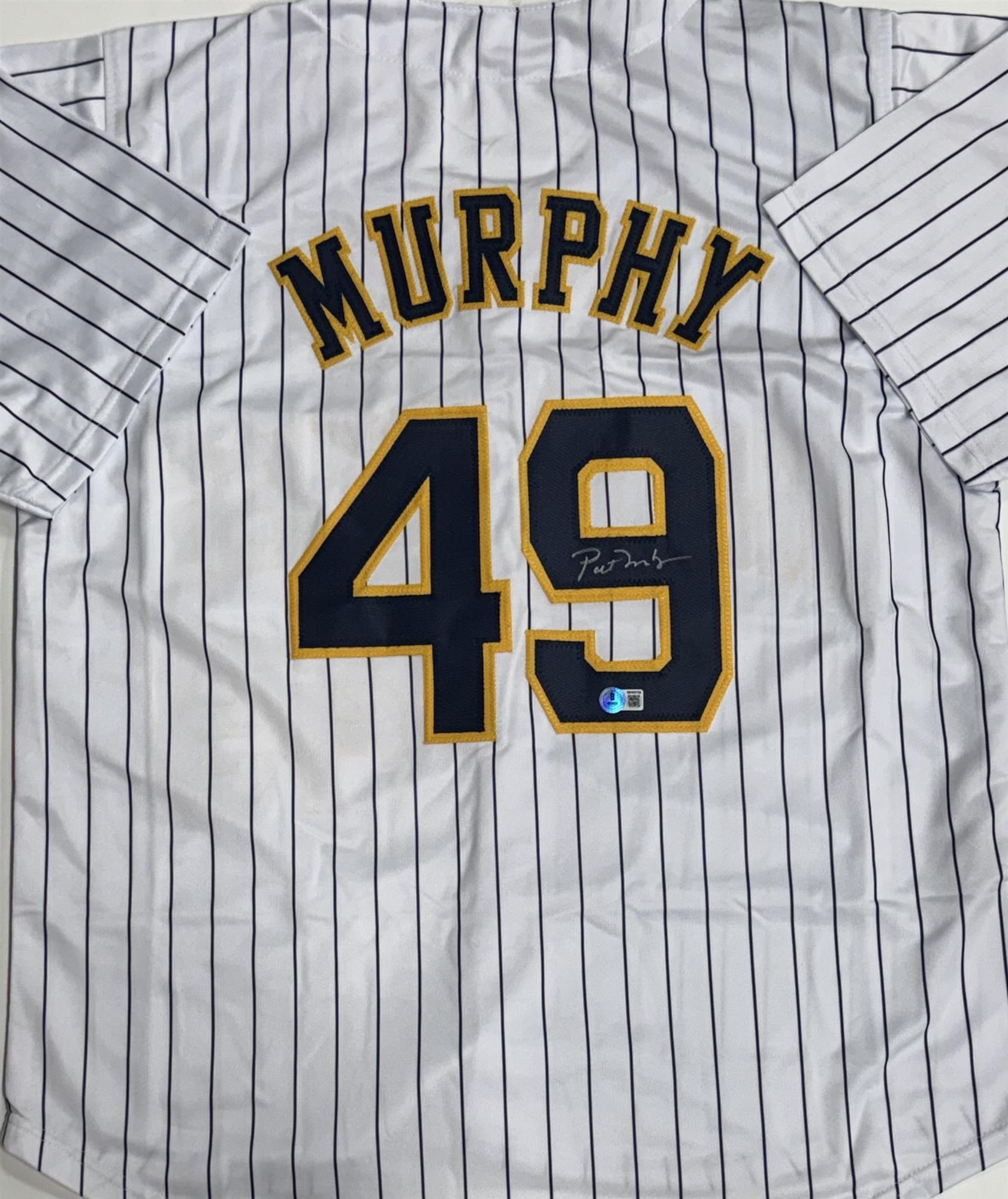 PAT MURPHY SIGNED REPLICA PINSTRIPE #49 JERSEY - MILWAUKEE BREWERS MLB - BAS