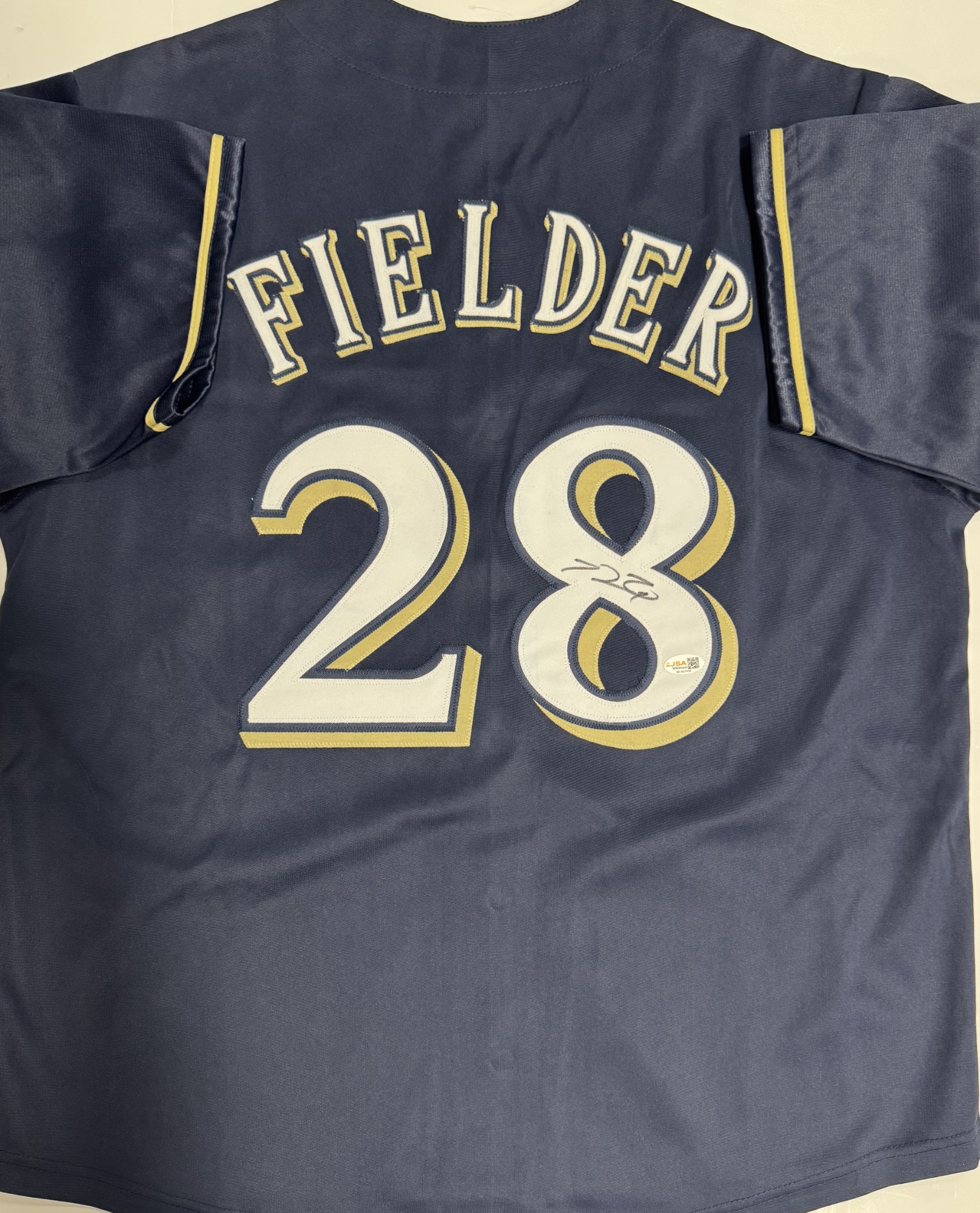 PRINCE FIELDER SIGNED BREWERS CUSTOM REPLICA NAVY JERSEY - JSA