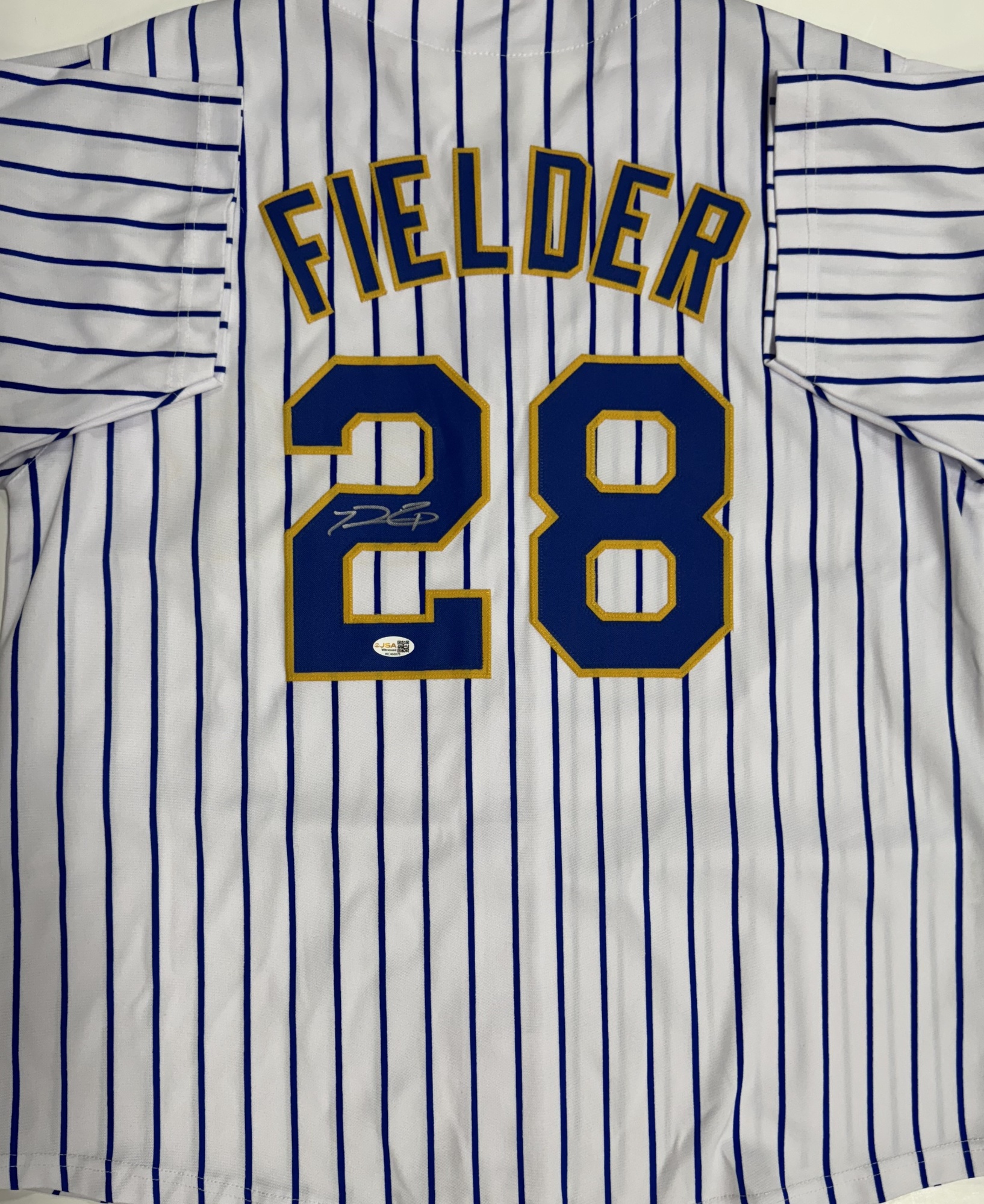 PRINCE FIELDER SIGNED BREWERS CUSTOM REPLICA PINSTRIPE JERSEY - JSA