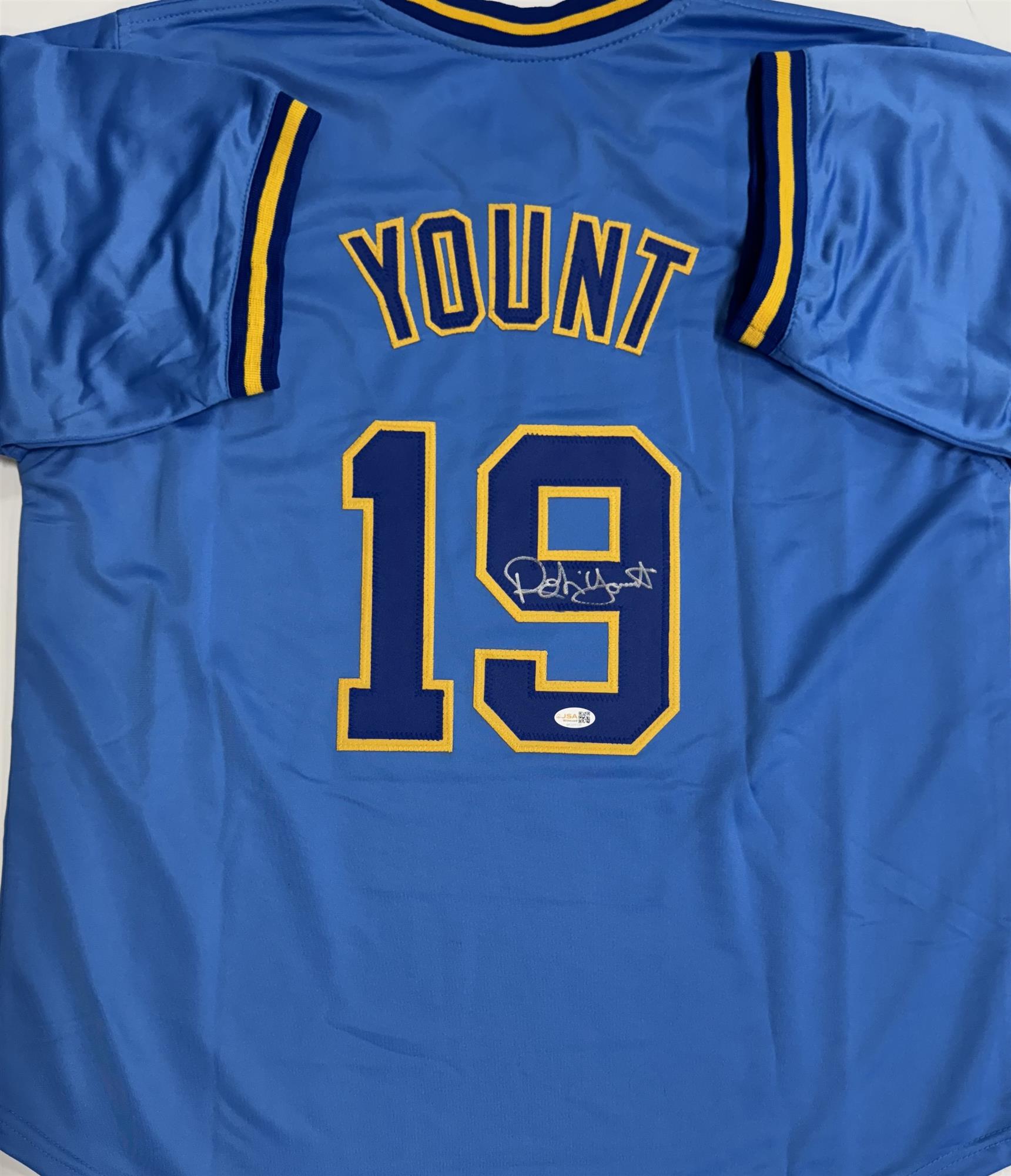 ROBIN YOUNT SIGNED CUSTOM REPLICA BREWERS BLUE JERSEY - JSA