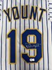 ROBIN YOUNT SIGNED CUSTOM REPLICA BREWERS PINSTRIPE JERSEY - BAS