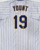 ROBIN YOUNT SIGNED CUSTOM REPLICA BREWERS PINSTRIPE JERSEY - BAS