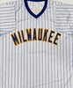 ROBIN YOUNT SIGNED CUSTOM REPLICA BREWERS PINSTRIPE JERSEY - BAS